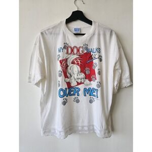 Vintage My Dog Walks All Over Me Shirt Womens‎ One Size White Lace Graphic 90s